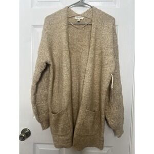 Jessica Simpson Cozy Chunky Long Sleeve Beige Open Front Cardigan Pockets Size S